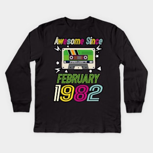 Funny Birthday Quote, Awesome Since February 1982, Retro Birthday Kids Long Sleeve T-Shirt